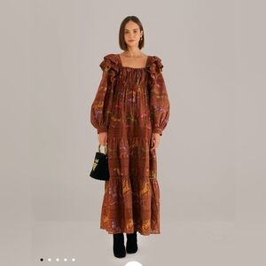 Farm Rio Brown Dotted Horses Maxi Dress